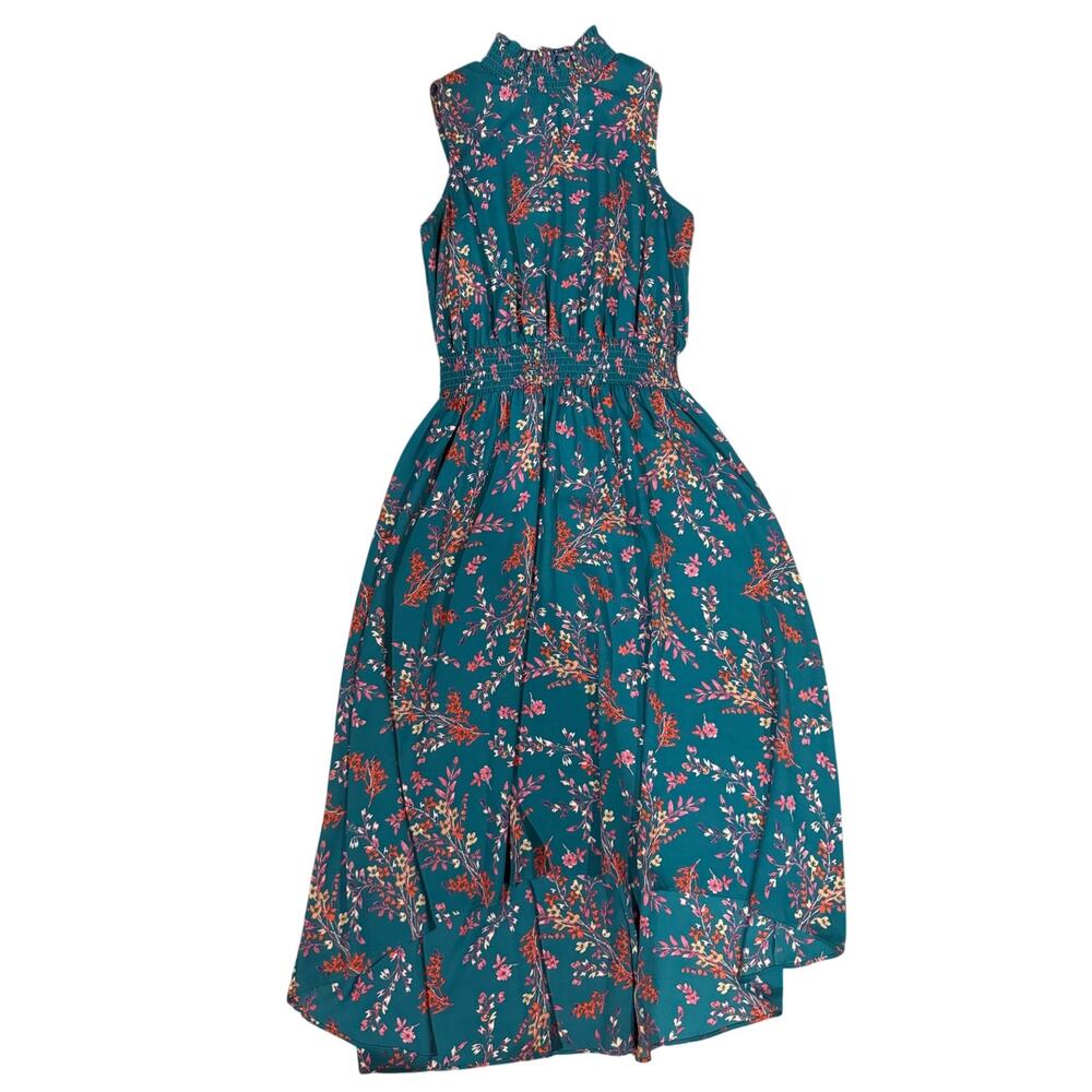 Nanette Lepore Size 10 Green Floral Dress High Low Asymmetrical Sleeveless Midi